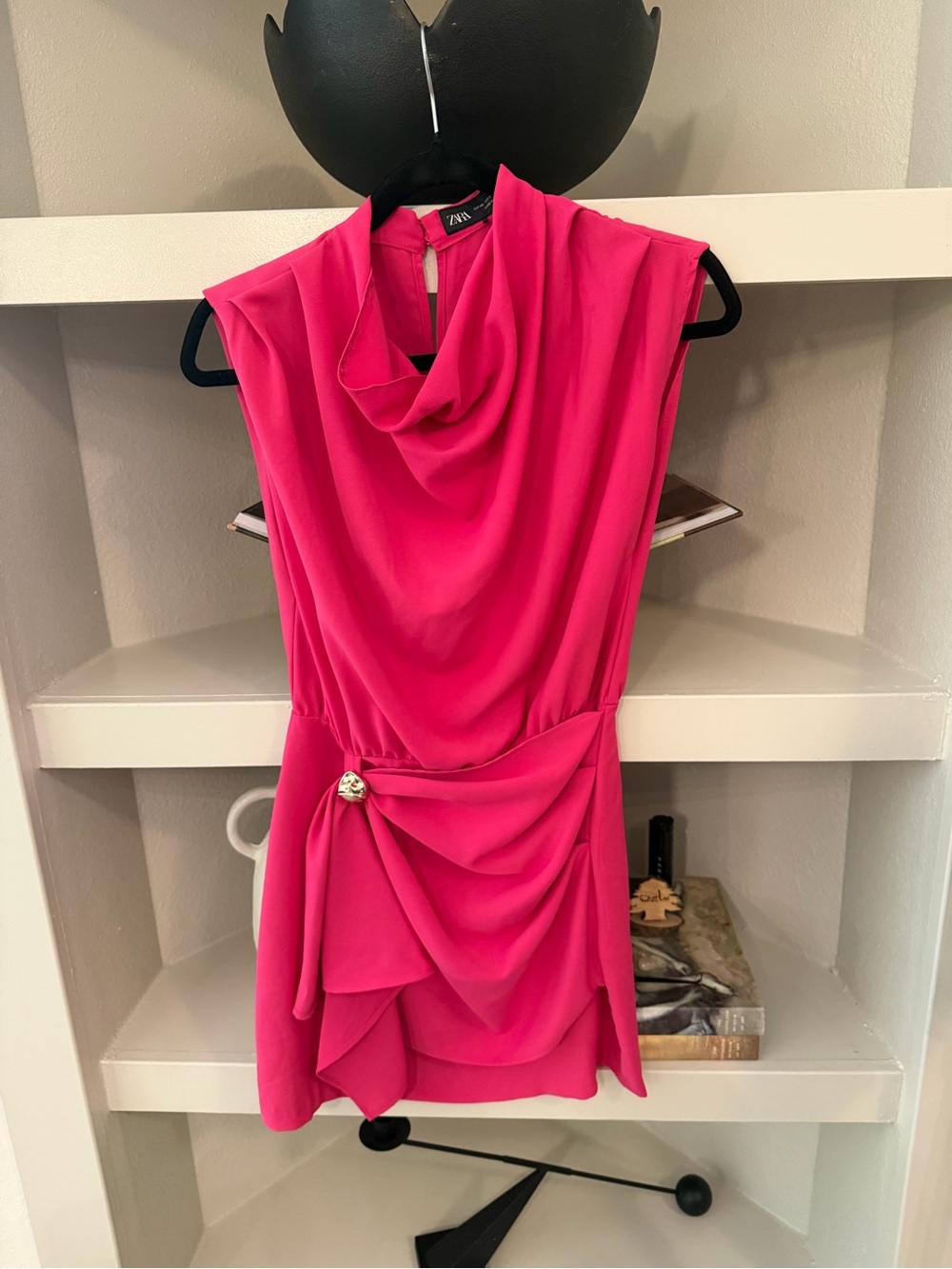 Zara Hot Pink Draped Cowl Mini Dress. Size XS